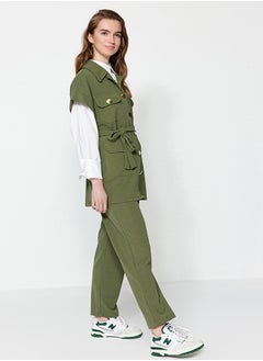 trendyol Khaki Gold Buttoned Vest-Pants Knitted Suit TCTAW22US0062  - Image 2