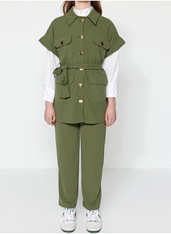 trendyol Khaki Gold Buttoned Vest-Pants Knitted Suit TCTAW22US0062  - Image 4
