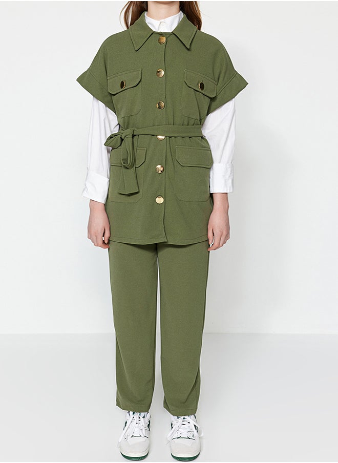 trendyol Khaki Gold Buttoned Vest-Pants Knitted Suit TCTAW22US0062  - Image 4