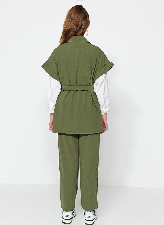 trendyol - Khaki Gold Buttoned Vest-Pants Knitted Suit TCTAW22US0062 - Image 1