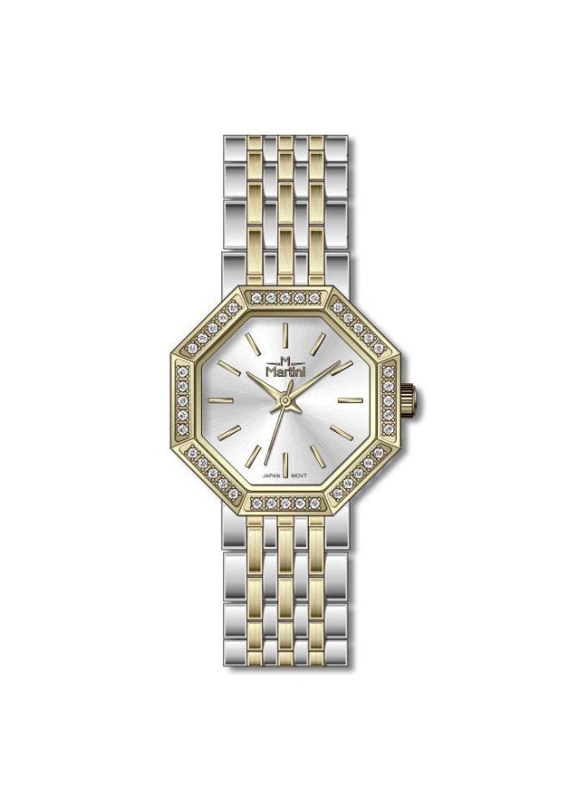 مارتيني ساعة مارتيني الأنيقة للنساء بتصميم عصري مينا فضية وسوار من الفولاذ المقاوم للصدأ مقاومة للماء مثالية للإطلالات الكاجوال والرسمية - Image 1