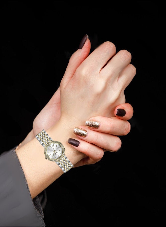 مارتيني ساعة مارتيني الأنيقة للنساء بتصميم عصري مينا فضية وسوار من الفولاذ المقاوم للصدأ مقاومة للماء مثالية للإطلالات الكاجوال والرسمية - Image 2