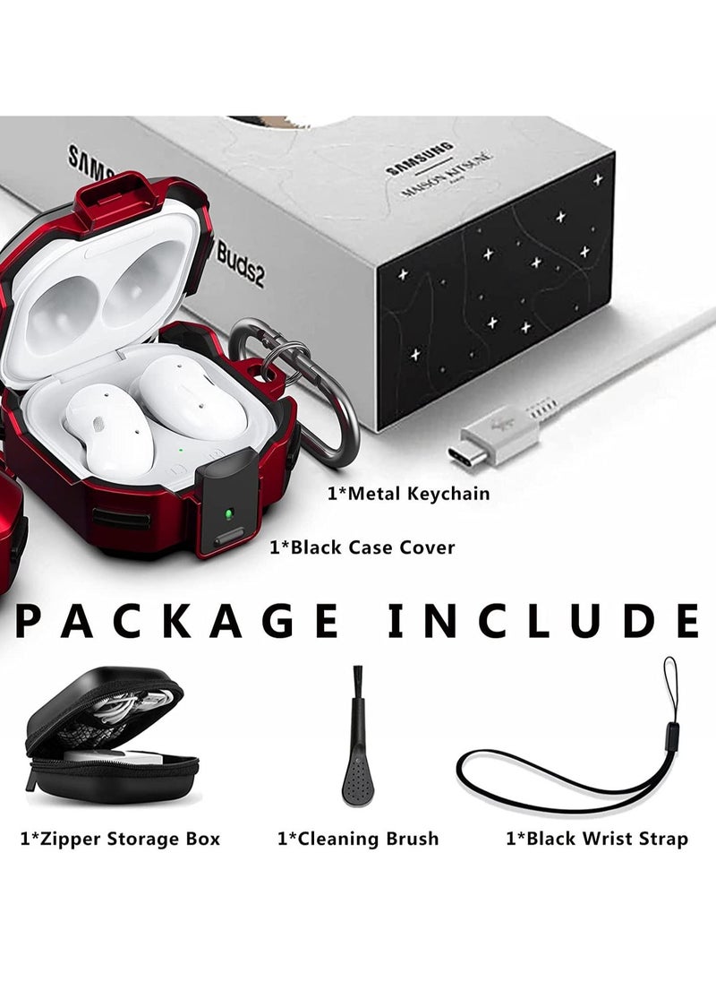 Armor Case Cover for Samsung Galaxy Buds Pro, Galaxy Buds Live, Galaxy Buds 2 Case Cover with Security Lock, Hard Rugged PC Shockproof Case Cover with Keychain Straps Red