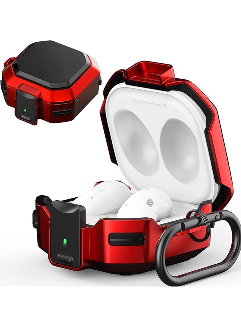 Armor Case Cover for Samsung Galaxy Buds Pro, Galaxy Buds Live, Galaxy Buds 2 Case Cover with Security Lock, Hard Rugged PC Shockproof Case Cover with Keychain Straps Red