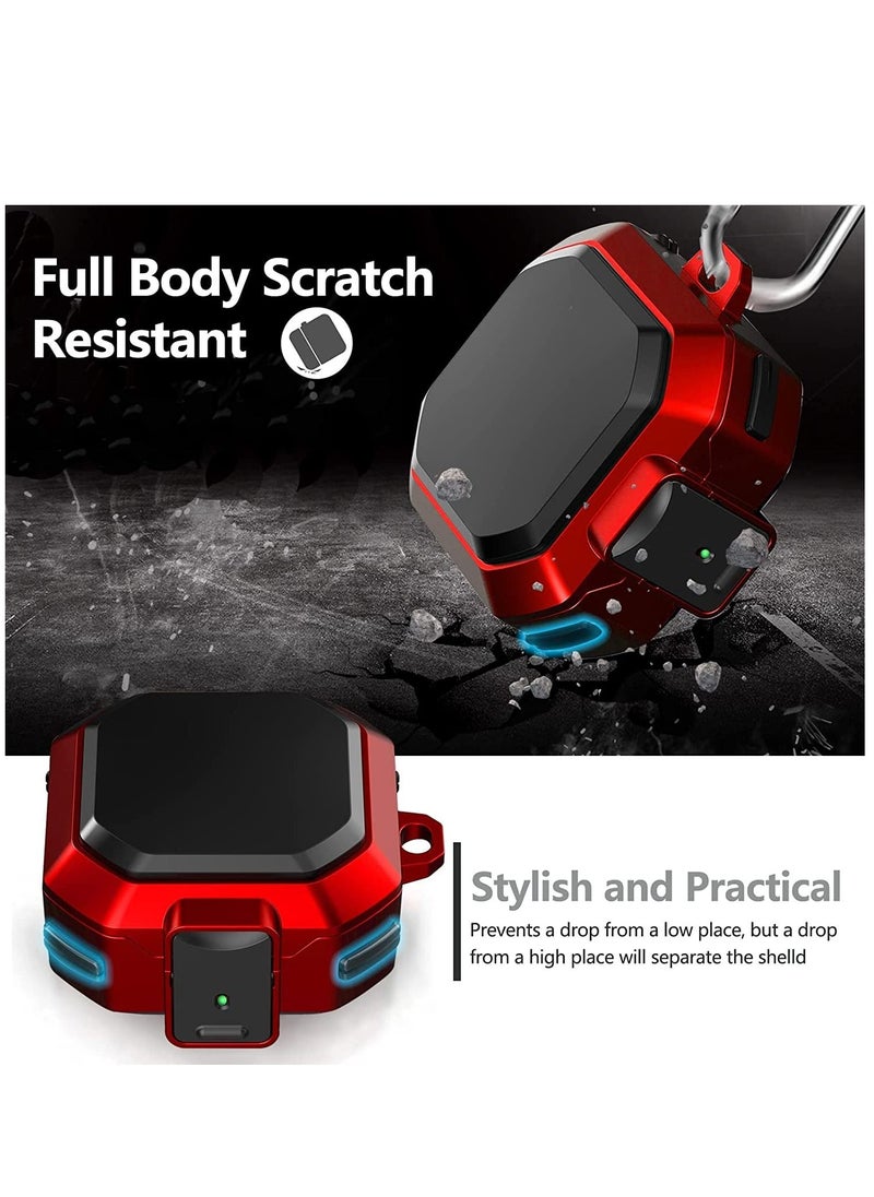 Armor Case Cover for Samsung Galaxy Buds Pro, Galaxy Buds Live, Galaxy Buds 2 Case Cover with Security Lock, Hard Rugged PC Shockproof Case Cover with Keychain Straps Red