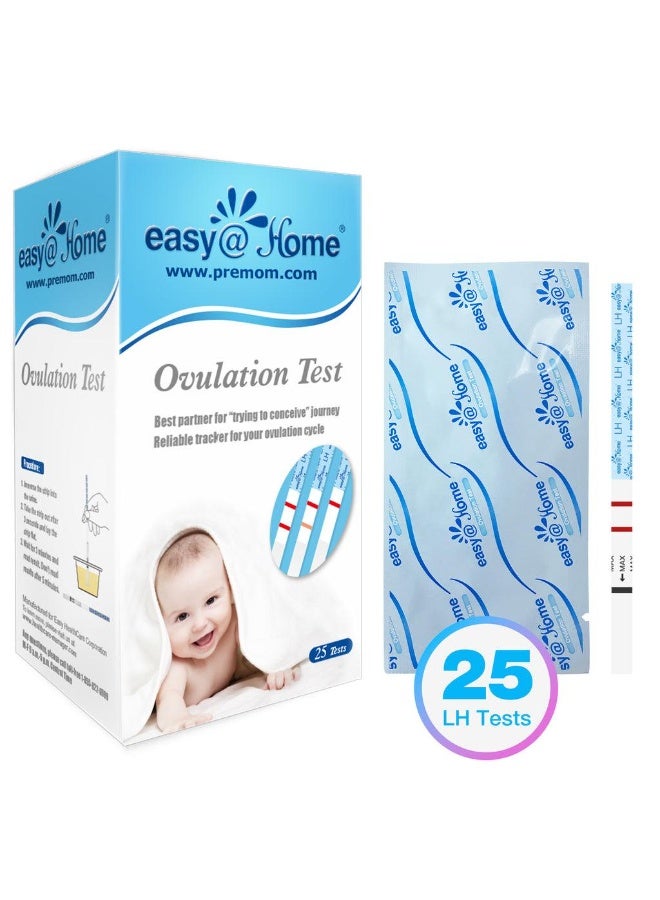 إيزي آت هوم شرائط اختبار الإباضة Easy@Home عبوة 25 | مجموعة توقع الخصوبة والإباضة LH للنساء | تتبع دقيق لفترة الخصوبة | نتائج سهلة القراءة | متوافق مع تطبيق Premom - Image 1
