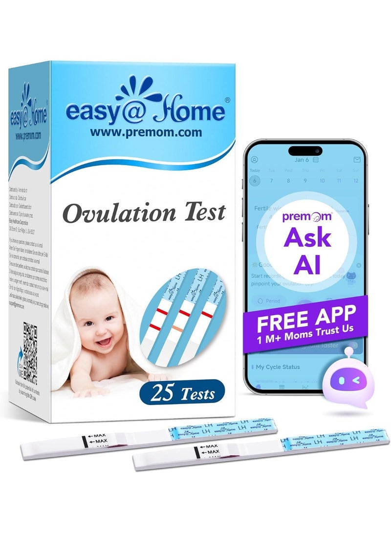إيزي آت هوم شرائط اختبار الإباضة Easy@Home عبوة 25 | مجموعة توقع الخصوبة والإباضة LH للنساء | تتبع دقيق لفترة الخصوبة | نتائج سهلة القراءة | متوافق مع تطبيق Premom - Image 2