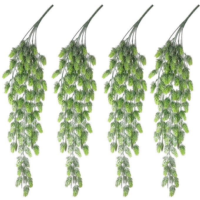 4 PCS ARTIFICIAL HOPS FLOWER VINE GARLAND PLANT FAKE WALL HANGING VINE HOPS FAUX HOPS ARTIFICIAL HANGING PLANTS FROSTED GREEN 70CM LENGTH GREENERY FOR INDOOR OUTDOOR FRONT PORCH FLOWER DECOR