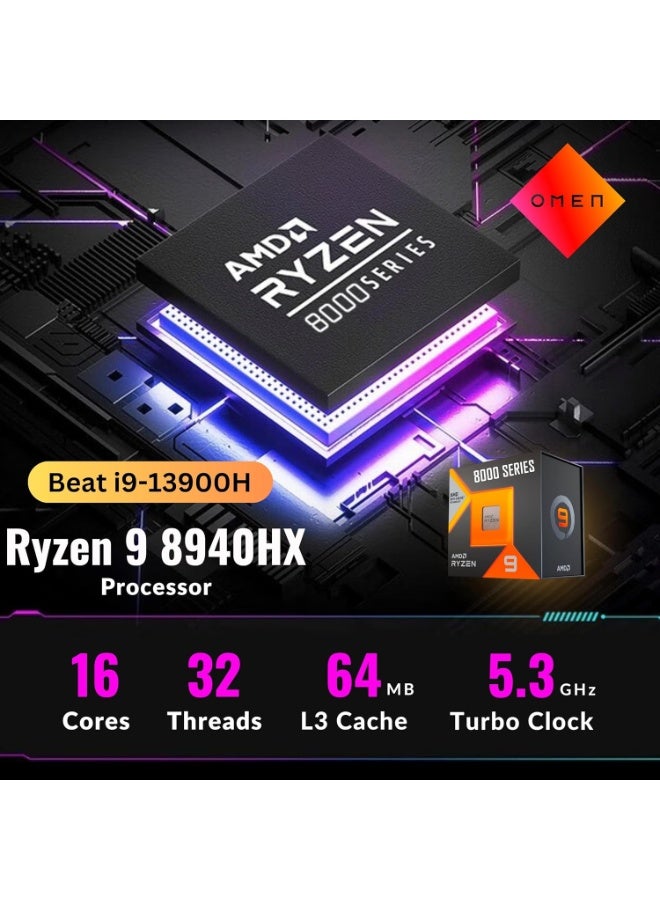 HP (نسخة مطورة) لابتوب الألعاب OMEN 16، شاشة 16 بوصة 2K 144GHZ، NVIDIA GeForce RTX 5060 8GB GDDR7، AMD Ryzen 9 8940HX، 64GB RAM | 2TB SSD، ويندوز 11، مع Office 365 مجاني + وسادة ماوس Consumix - Image 5