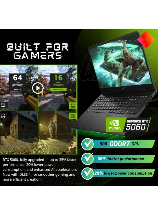 HP (نسخة مطورة) لابتوب الألعاب OMEN 16، شاشة 16 بوصة 2K 144GHZ، NVIDIA GeForce RTX 5060 8GB GDDR7، AMD Ryzen 9 8940HX، 64GB RAM | 2TB SSD، ويندوز 11، مع Office 365 مجاني + وسادة ماوس Consumix - Image 4