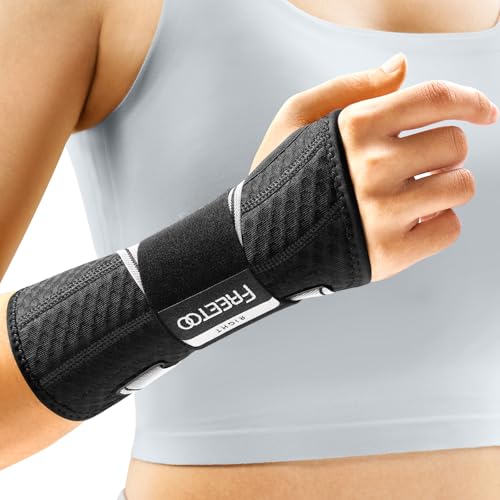 FREETOO Carpal Tunnel Wrist Brace Night Support Fit Right Hand for Work, Pain Relief Wrist Splint for Tendonitis, Arthritis, Sprain, Fit Women and Men, Wrist Immobilizer for Sleeping (S/M, Black/Grey) - Image 1