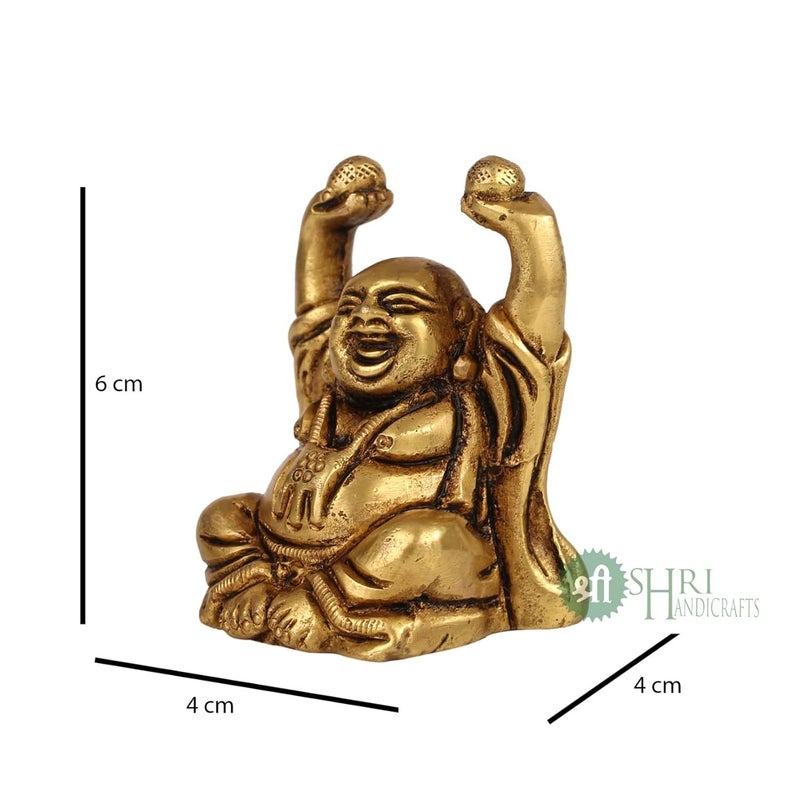 INDICAST Brass Metal Harbinger of Wisdom and Wealth Vintage Laughing Buddha Showpiece Budha Sculpture for Home Office Dcor Height 6 Cms - Image 5