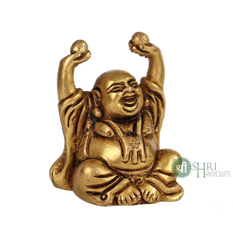 INDICAST Brass Metal Harbinger of Wisdom and Wealth Vintage Laughing Buddha Showpiece Budha Sculpture for Home Office Dcor Height 6 Cms - Image 4