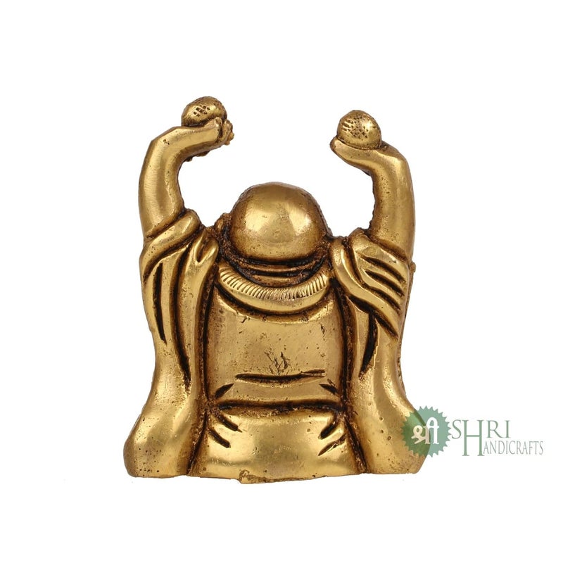 INDICAST Brass Metal Harbinger of Wisdom and Wealth Vintage Laughing Buddha Showpiece Budha Sculpture for Home Office Dcor Height 6 Cms - Image 3