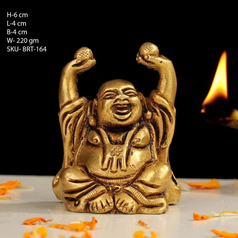 INDICAST Brass Metal Harbinger of Wisdom and Wealth Vintage Laughing Buddha Showpiece Budha Sculpture for Home Office Dcor Height 6 Cms - Image 2