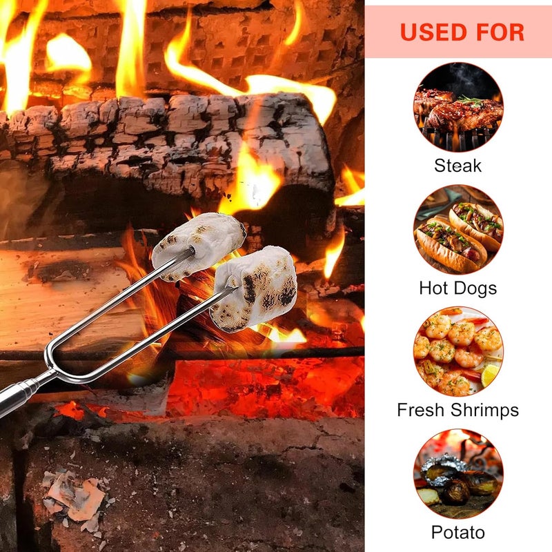 Hoople Smores Sticks for Fire Pit – Marshmallow Roasting Sticks & Hot Dog Roasting Sticks, Extendable Stainless Steel Smore Skewers for Campfire Cooking and Camping Essentials, 32 Inch (8-Pack) - Image 2