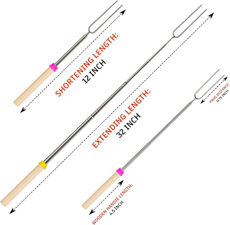 Hoople Smores Sticks for Fire Pit – Marshmallow Roasting Sticks & Hot Dog Roasting Sticks, Extendable Stainless Steel Smore Skewers for Campfire Cooking and Camping Essentials, 32 Inch (8-Pack) - Image 4