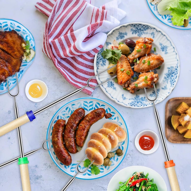 Hoople Smores Sticks for Fire Pit – Marshmallow Roasting Sticks & Hot Dog Roasting Sticks, Extendable Stainless Steel Smore Skewers for Campfire Cooking and Camping Essentials, 32 Inch (8-Pack) - Image 3