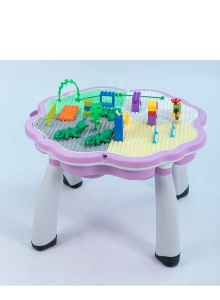 EMZJ طاولة متعددة الأنشطة 4 في 1 للأطفال – مكتب ألعاب لليغو، وقطع البناء الكبيرة، والألعاب التعليمية مع 1 كرسي للأطفال من سن 3 إلى 10 سنوات - Image 1