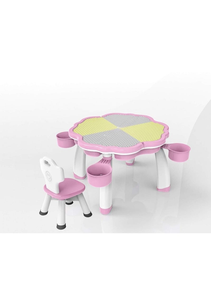 EMZJ طاولة متعددة الأنشطة 4 في 1 للأطفال – مكتب ألعاب لليغو، وقطع البناء الكبيرة، والألعاب التعليمية مع 1 كرسي للأطفال من سن 3 إلى 10 سنوات - Image 4