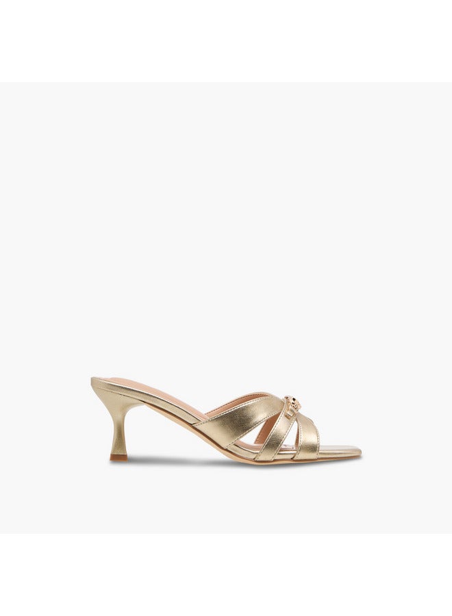 Celeste Women's Solid Slip-On Cross Strap Sandals with Metal Accent - Image 3
