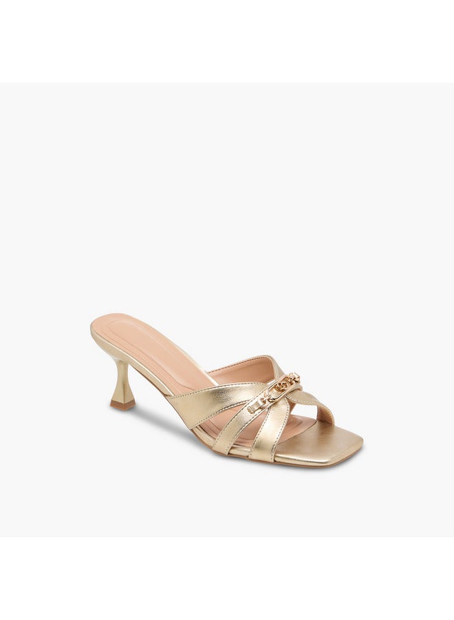 Celeste Women's Solid Slip-On Cross Strap Sandals with Metal Accent - Image 2