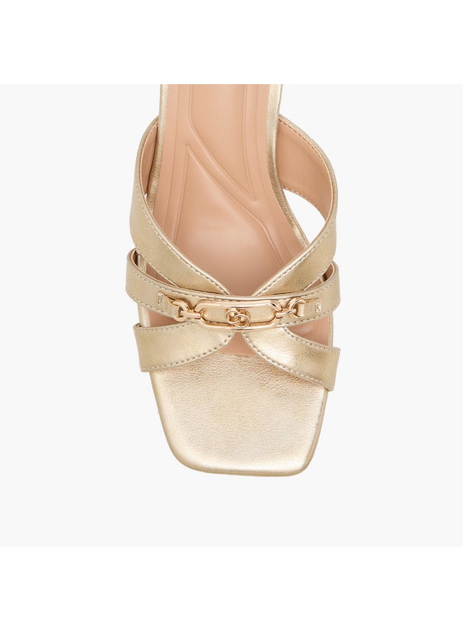 Celeste Women's Solid Slip-On Cross Strap Sandals with Metal Accent - Image 4