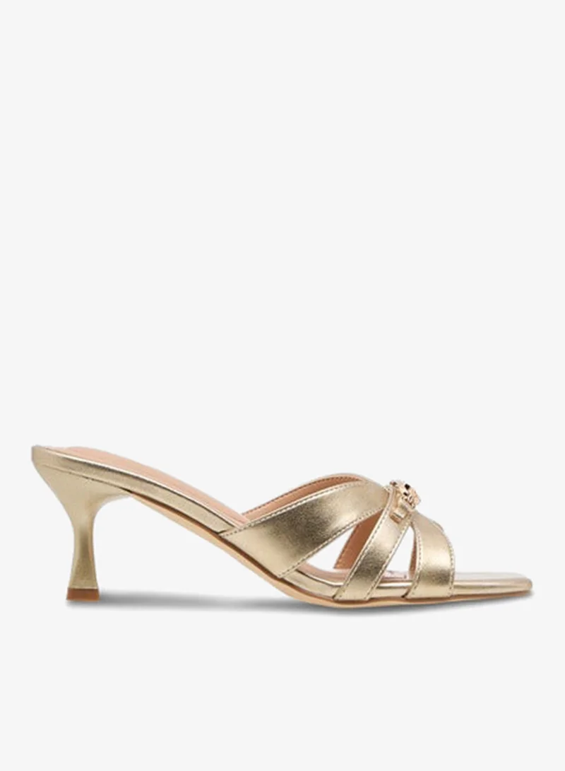 Celeste Women's Solid Slip-On Cross Strap Sandals with Metal Accent