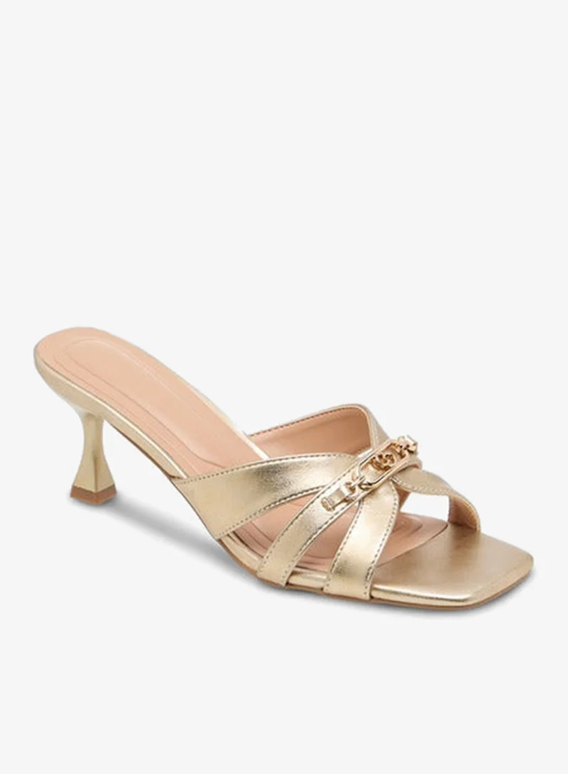 Celeste Women's Solid Slip-On Cross Strap Sandals with Metal Accent