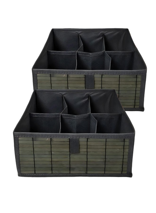 Prime Pick Storage Organizer Box Foldable Cloth Innerwear Socks Organizer Lid Covered Wardrobe Drawer Closet Storage Container Breathable Fabric Easy Carry Handles Grey Pack of 2 - Image 1
