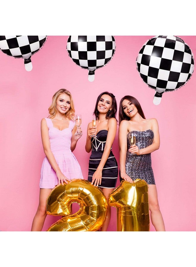 Gejoy Checkerboard Balloon Aluminum Foil Black White Checkered Balloon for Racing Themed Party Decoration Supply, 18 Inches(12) - Image 5