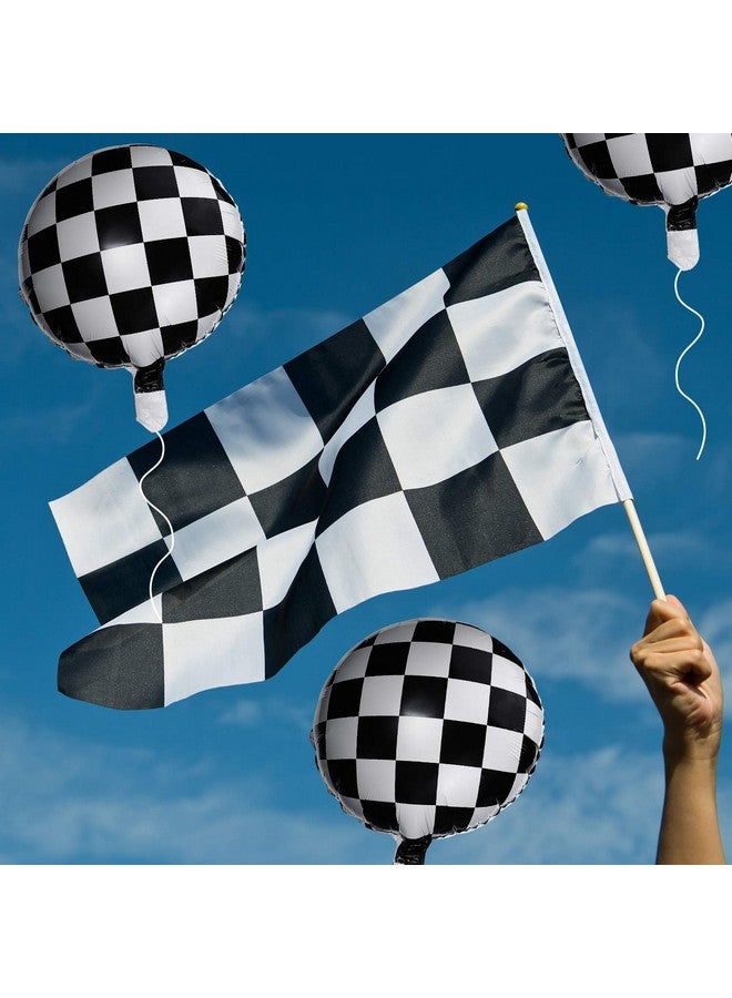 Gejoy Checkerboard Balloon Aluminum Foil Black White Checkered Balloon for Racing Themed Party Decoration Supply, 18 Inches(12) - Image 4