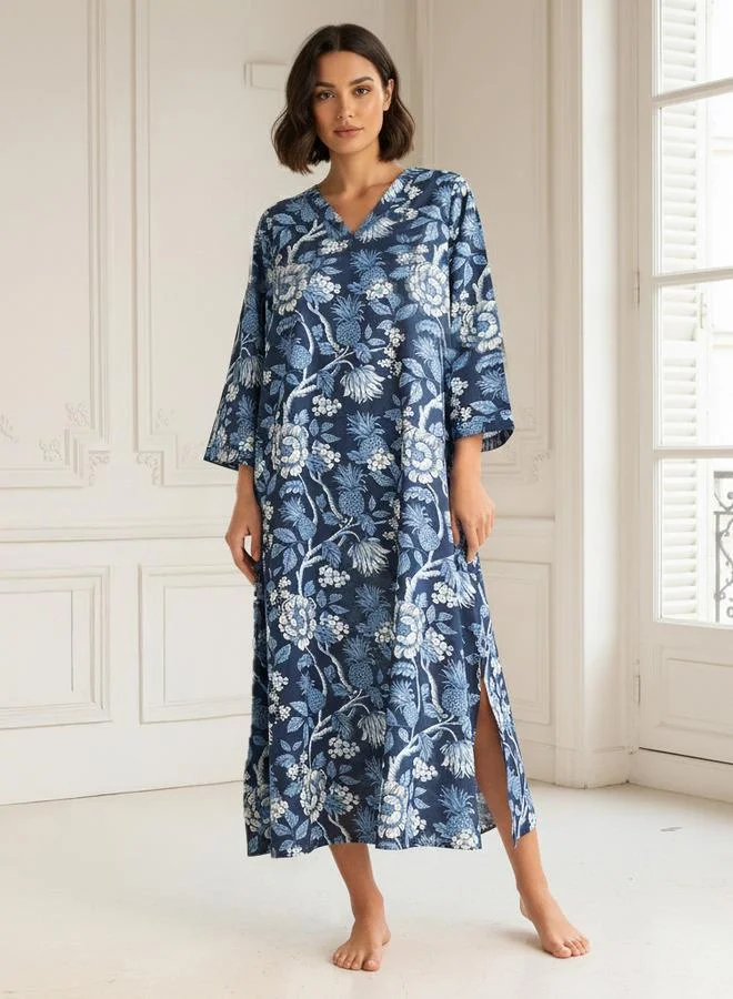 Night Dress Long Sleeves Printed Cotton