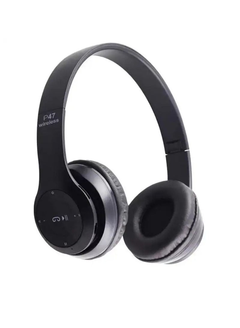 ي47 سماعات رأس لاسلكية، سماعة رأس بلوتوث P47 قابلة للطي مع ميكروفون تدعم راديو FM TF لتلفزيون الكمبيوتر والهواتف الذكية والأجهزة اللوحية سماعة رأس لاسلكية مع ميكروفون - Image 1