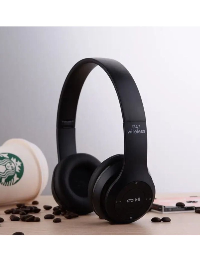 ي47 سماعات رأس لاسلكية، سماعة رأس بلوتوث P47 قابلة للطي مع ميكروفون تدعم راديو FM TF لتلفزيون الكمبيوتر والهواتف الذكية والأجهزة اللوحية سماعة رأس لاسلكية مع ميكروفون - Image 3