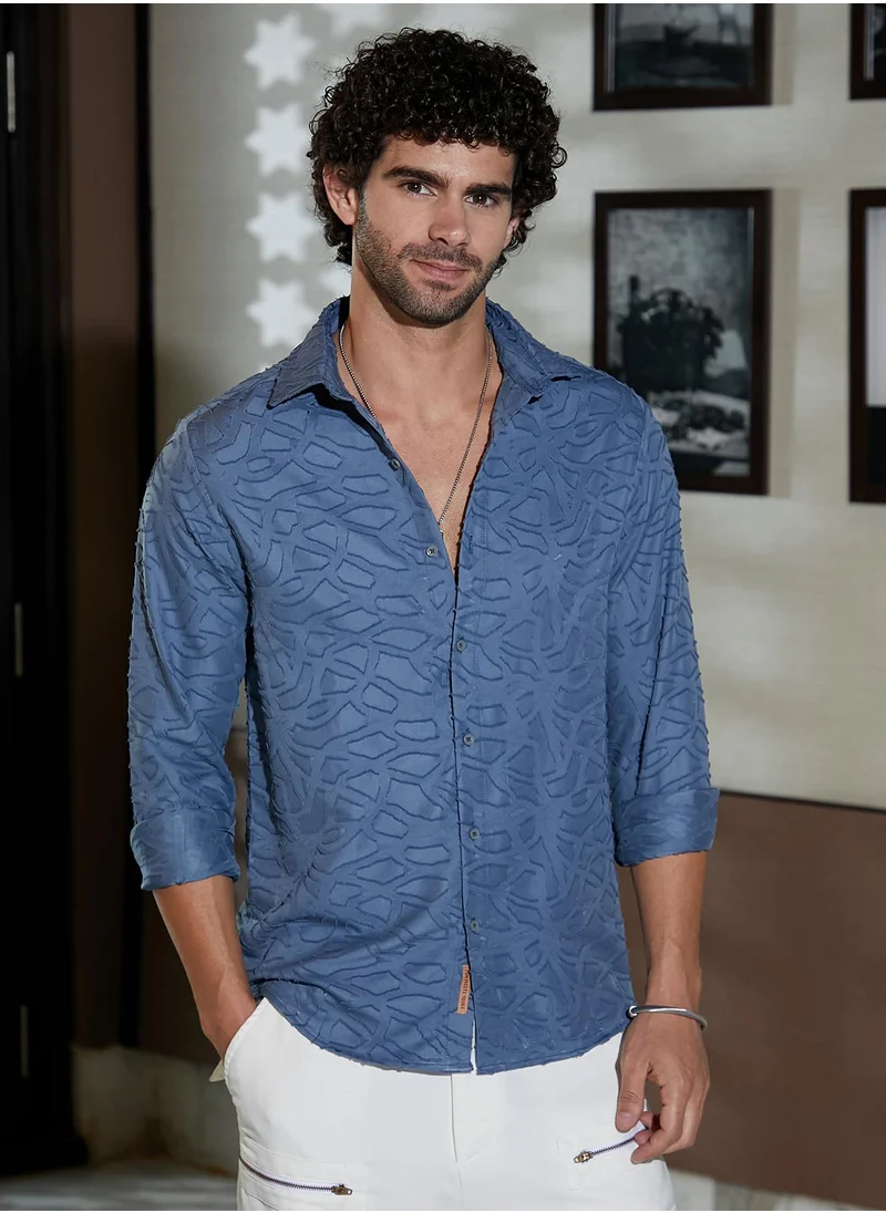 Campus Sutra Men's Steel Blue Abstract-Edge Shirt