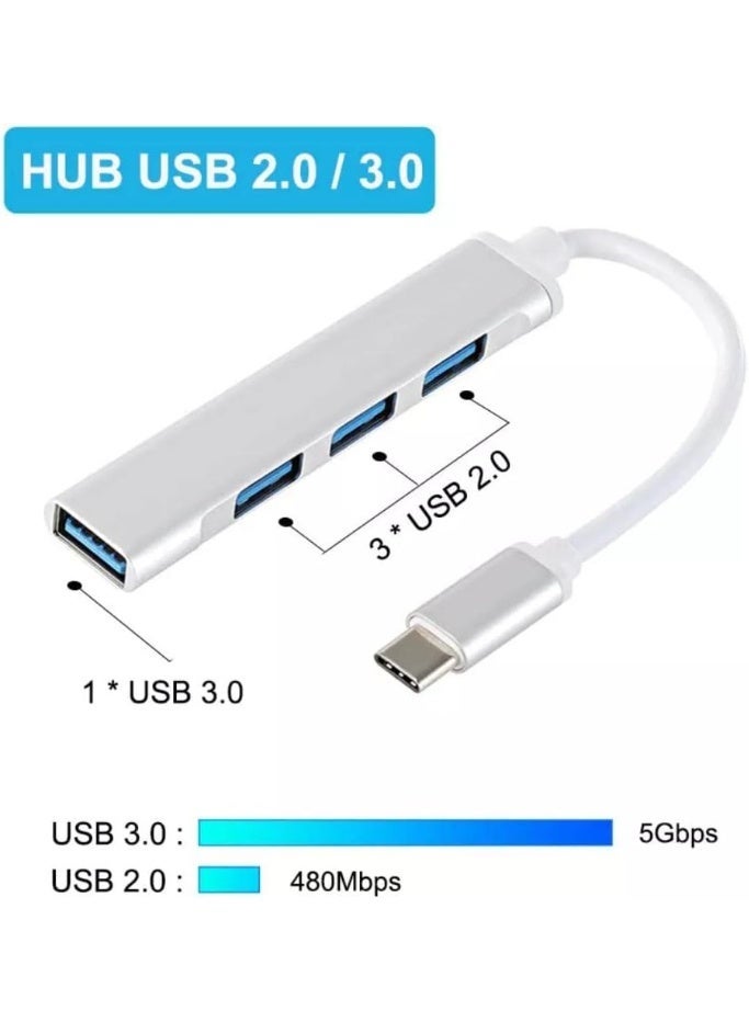 موزّع USB 3.0 4 في 1 بمنفذ Type-C – تصميم نحيف من الألومنيوم – سرعة نقل بيانات 5 جيجابت/ثانية – متوافق مع ماك بوك إير/برو وملحقات الكمبيوتر - Image 3