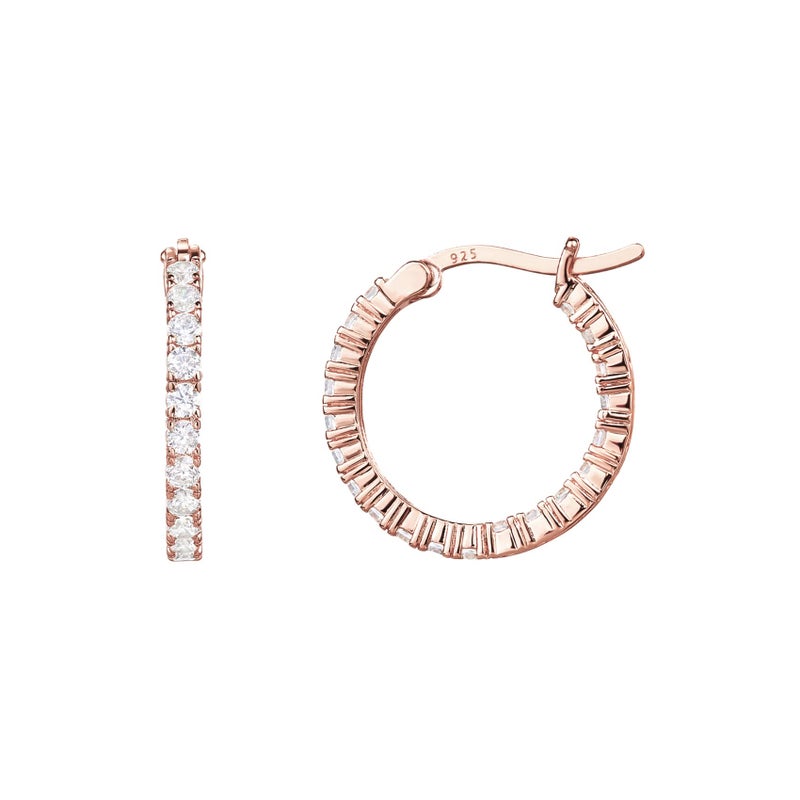 PAVOI 14K Gold Plated 925 Sterling Silver Post Cubic Zirconia Hoop Earrings | Rose Gold Hoops - Image 1