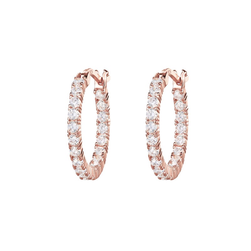 PAVOI 14K Gold Plated 925 Sterling Silver Post Cubic Zirconia Hoop Earrings | Rose Gold Hoops - Image 3