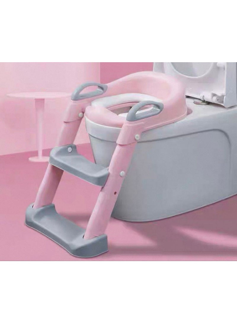 Adjustable Potty Ladder Seat for Toilet Training with Steps, Handle & Soft Cushion Design Non Slip & Space Efficient Toddlers & Children Unisex Foldable & Easy Assembly Splash Guard Included - Image 1