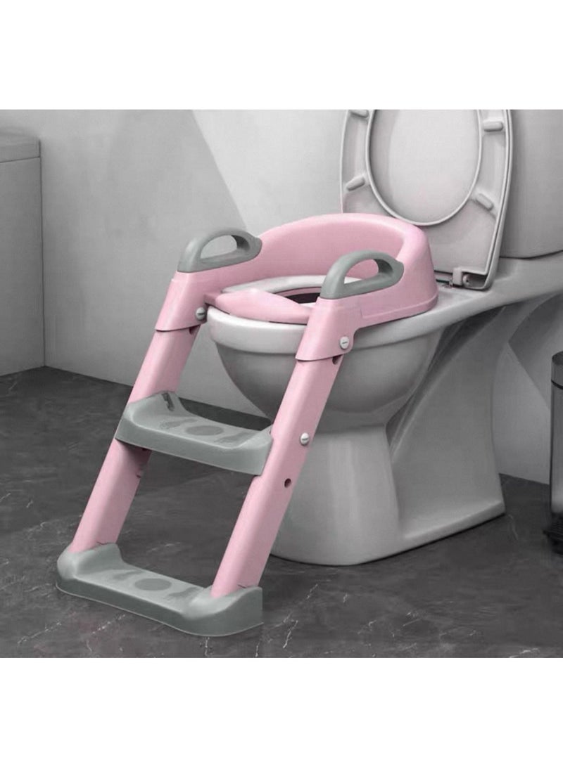 Adjustable Potty Ladder Seat for Toilet Training with Steps, Handle & Soft Cushion Design Non Slip & Space Efficient Toddlers & Children Unisex Foldable & Easy Assembly Splash Guard Included - Image 2