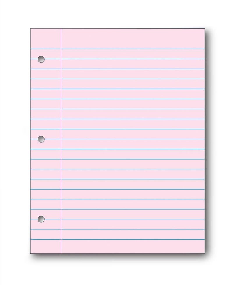 School Smart 3-Hole Punched Filler Paper, 8-1/2 x 11 Inches, Pink, 100 Sheets - 087155 - Image 1