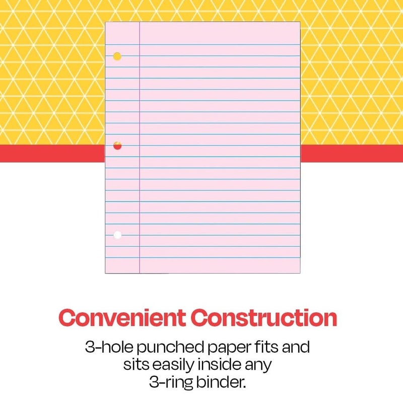 School Smart 3-Hole Punched Filler Paper, 8-1/2 x 11 Inches, Pink, 100 Sheets - 087155 - Image 5