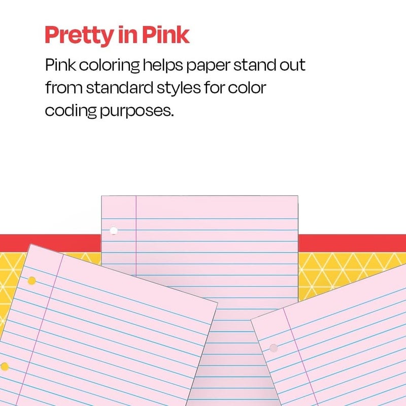 School Smart 3-Hole Punched Filler Paper, 8-1/2 x 11 Inches, Pink, 100 Sheets - 087155 - Image 2