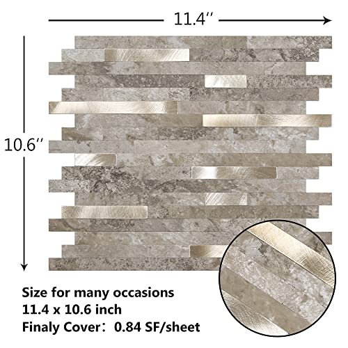 KASARO 10-Sheet Peel and Stick Backsplash Tiles for Kitchen, Marble Slate with Vintage Silver Embellished Stripes, Self-Adhesive Wall Tile Stick on Bathroom, Fireplace, RV - Image 2