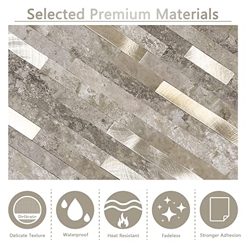 KASARO 10-Sheet Peel and Stick Backsplash Tiles for Kitchen, Marble Slate with Vintage Silver Embellished Stripes, Self-Adhesive Wall Tile Stick on Bathroom, Fireplace, RV - Image 4