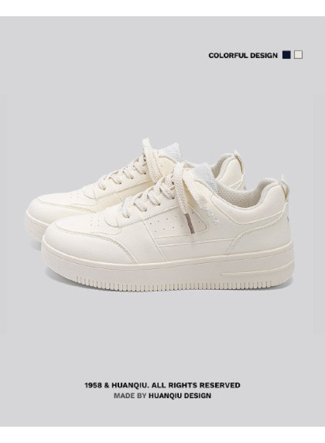 UNIVERSAL Casual Versatile White Sneakers For Men】25 Autumn Low-top Trendy Thick-sole Lightweight Durable Campus Style Men's Skate Shoes - Image 1