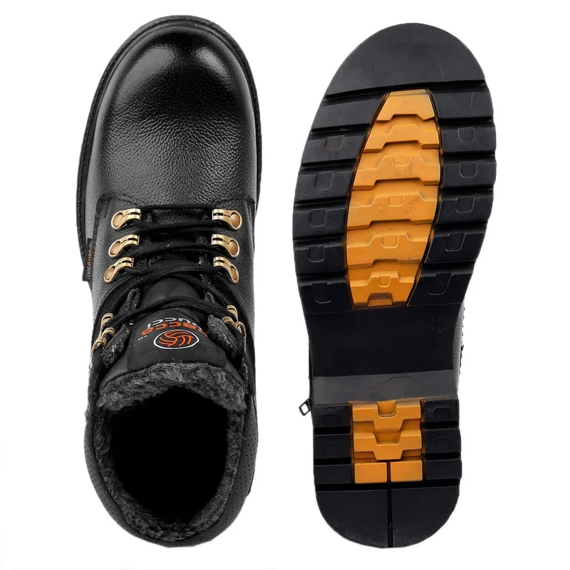 Bacca Bucci Black 6 Inches Steel Toe Cap Genuine Leather Boots with Fur for Men | Best Price UAE