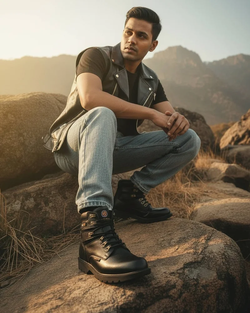 Bacca Bucci Black 6 Inches Steel Toe Cap Genuine Leather Boots with Fur for Men | Best Price UAE