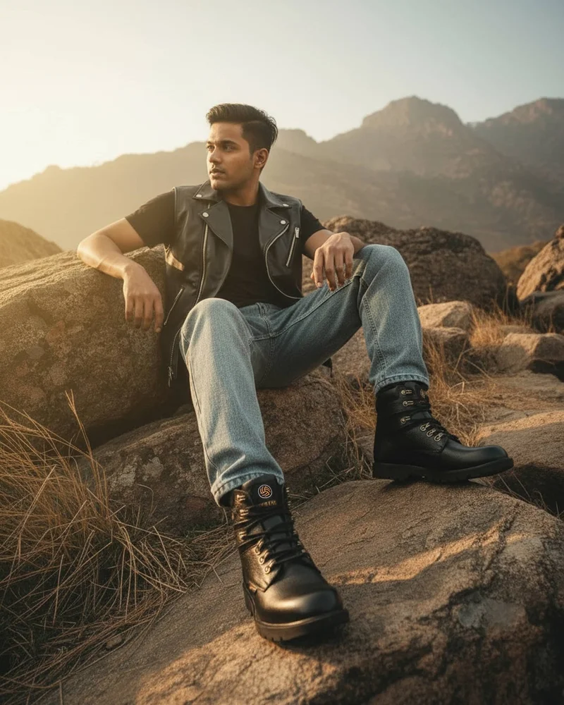 Bacca Bucci Black 6 Inches Steel Toe Cap Genuine Leather Boots with Fur for Men | Best Price UAE